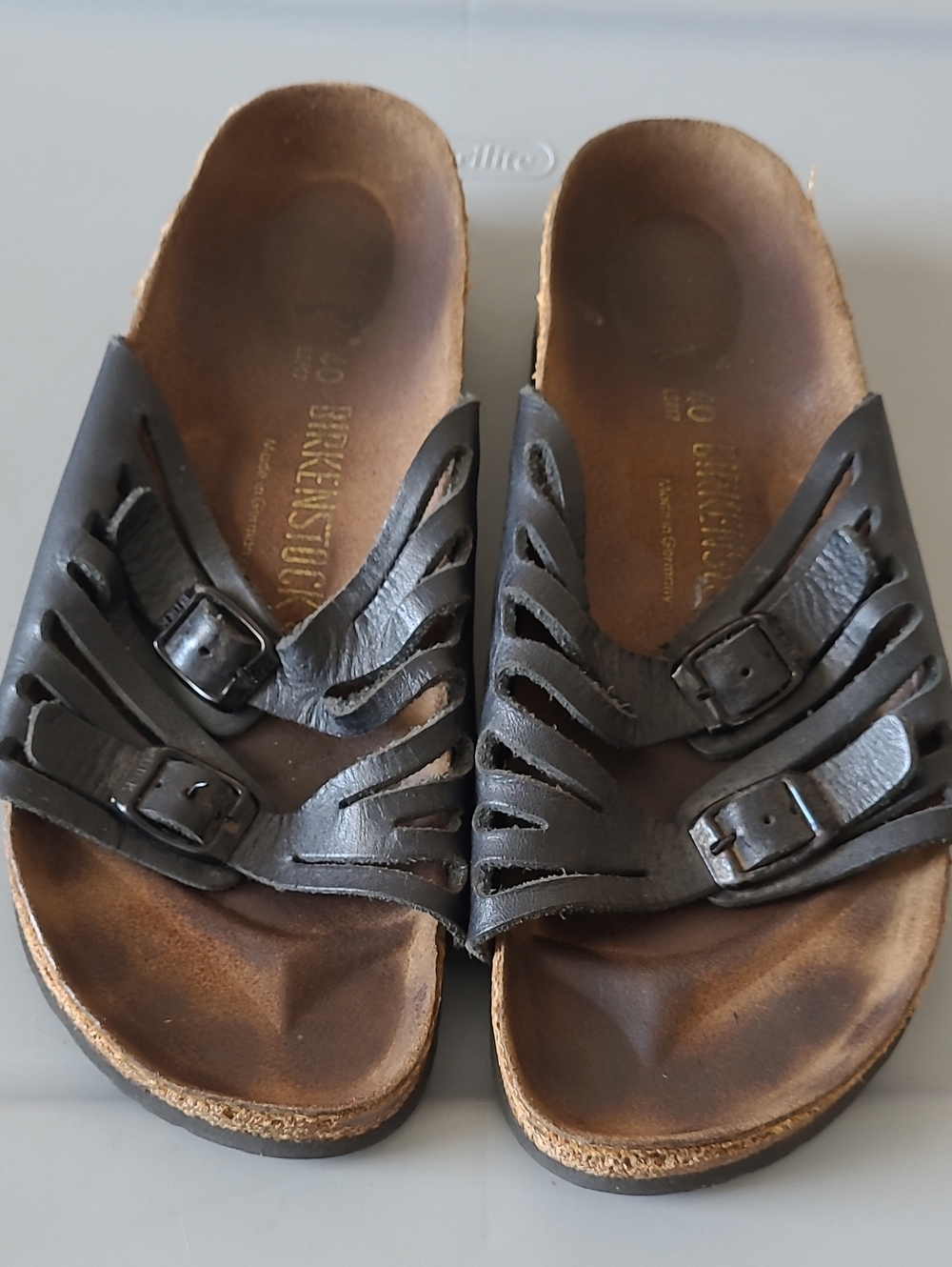 Birkenstock Granada Black Cutout Double-Buckle Leather Slides Size 9-9.5/40